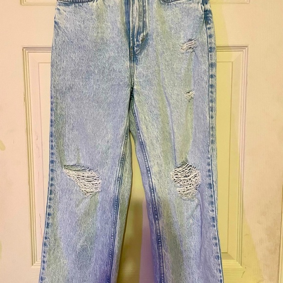 Denim Hole Washed Wide Leg Loose Boyfriend Jeans 100% Cotton - Picture 4 of 6